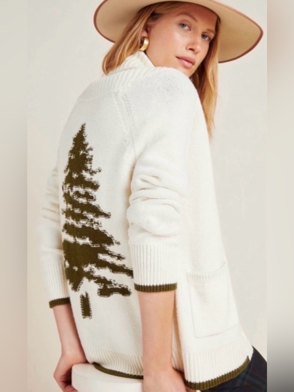 Anthropologie Evergreen Pine Tree Cardigan Sweater Size S